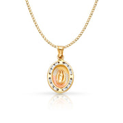 14K Gold Guadalupe CZ Pendant with 2.3mm Hollow Cuban Chain