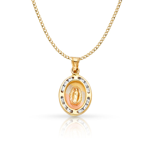 14K Gold Guadalupe CZ Pendant with 2.3mm Hollow Cuban Chain