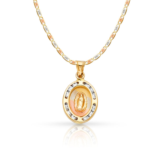 14K Gold Guadalupe CZ Pendant with 2.6mm Valentino Star Chain
