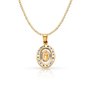 14K Gold Guadalupe CZ Pendant with 2.3mm Hollow Cuban Chain