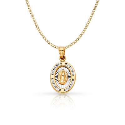 14K Gold Guadalupe CZ Pendant with 2.3mm Hollow Cuban Chain