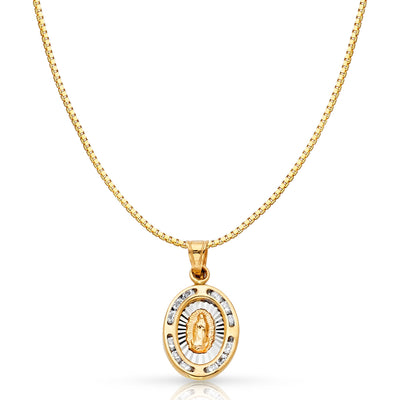 14K Gold Guadalupe CZ Religious Charm Pendant with 0.8mm Box Chain Necklace