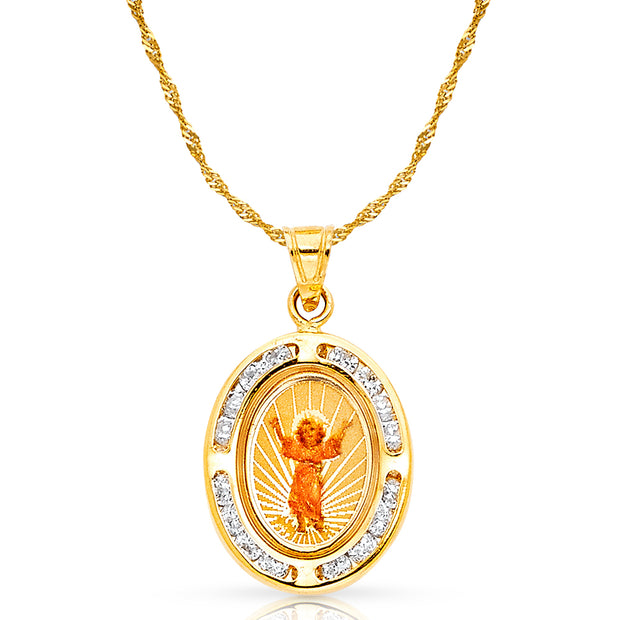 14K Gold Devine Infant Jesus CZ Pendant with 1.2mm Singapore Chain