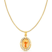 14K Gold Devine Infant Jesus CZ Religious Charm Pendant with 0.8mm Box Chain Necklace