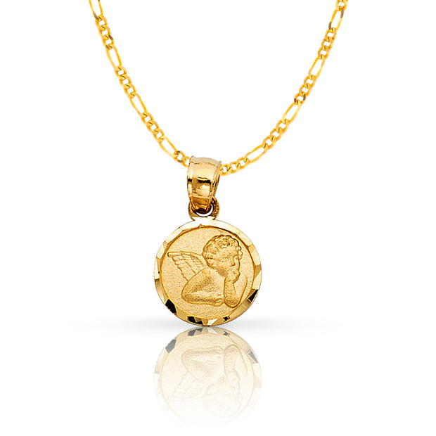14K Gold Angel Pendant with 1.6mm Figaro 3+1 Chain