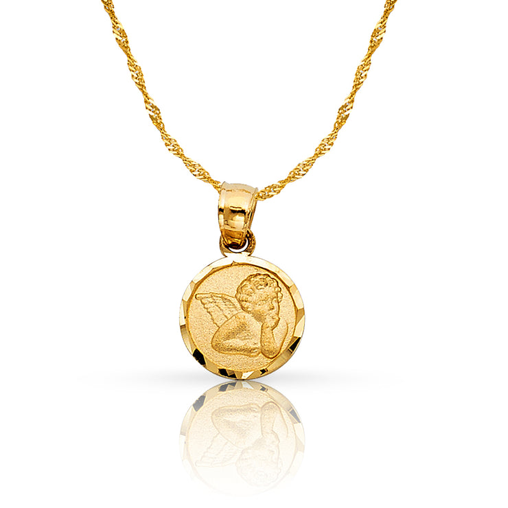 14K Gold Angel Pendant with 0.9mm Singapore Chain