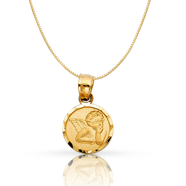 Fine Gold Jewelry 14k stamped gold pendants box gold chain with baby angel Pendant coin necklace
