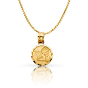 14K Gold Angel Pendant with 1.2mm Flat Open Wheat Chain