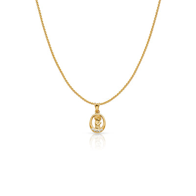 14K Gold CZ Boy Prayer Charm Pendant with 0.9mm Wheat Chain Necklace