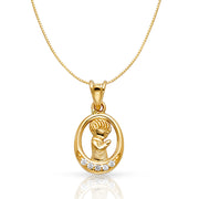 14K Gold CZ Boy Prayer Religious Charm Pendant with 0.6mm Box Chain Necklace