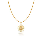 14K Gold St. Christopher Protect Us Charm Pendant with 1.1mm Wheat Chain Necklace