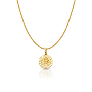 14K Gold St. Christopher Protect Us Charm Pendant with 1.1mm Wheat Chain Necklace