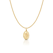 14K Gold St. Christopher Protect Us Charm Pendant with 0.9mm Wheat Chain Necklace