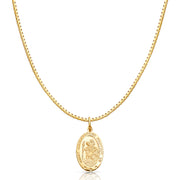 14K Gold St. Christopher Protect Us Religious Charm Pendant with 1.2mm Box Chain Necklace