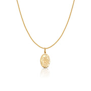 14K Gold St. Christopher Protect Us Charm Pendant with 0.9mm Wheat Chain Necklace