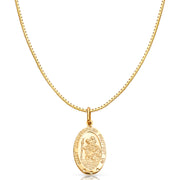 14K Gold St. Christopher Protect Us Religious Charm Pendant with 0.8mm Box Chain Necklace