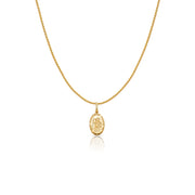 14K Gold St. Christopher Protect Us Charm Pendant with 0.9mm Wheat Chain Necklace