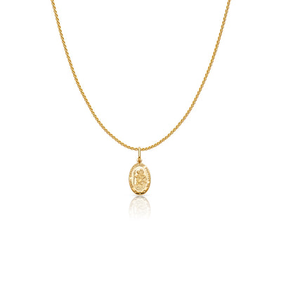 14K Gold St. Christopher Protect Us Charm Pendant with 0.9mm Wheat Chain Necklace