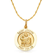 14K Gold St. Joseph Pray For Us Pendant with 1.2mm Singapore Chain