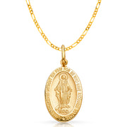14K Gold 1830 Guadalupe Pendant with 2mm Figaro 3+1 Chain