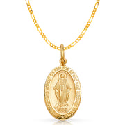 14K Gold 1830 Guadalupe Pendant with 2mm Figaro 3+1 Chain