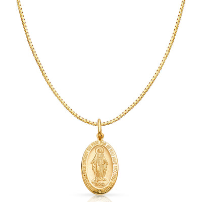 14K Gold 1830 Guadalupe Religious Charm Pendant with 0.8mm Box Chain Necklace