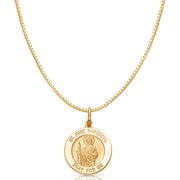 14K Gold St. Jude Thaddeus Pray For Us Religious Charm Pendant with 0.8mm Box Chain Necklace