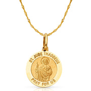 14K Gold St. Jude Thaddeus Pray For Us Pendant with 0.9mm Singapore Chain