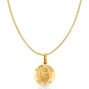 14K Gold St. Jude Thaddeus Pray For Us Religious Charm Pendant with 0.8mm Box Chain Necklace