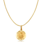 14K Gold St. Jude Thaddeus Pray For Us Religious Charm Pendant with 0.8mm Box Chain Necklace