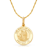 14K Gold Our Guardian Angel Protect Us Pendant with 0.9mm Singapore Chain