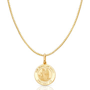 14K Gold Our Guardian Angel Protect Us Religious Charm Pendant with 0.8mm Box Chain Necklace