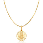 14K Gold Our Guardian Angel Protect Us Religious Charm Pendant with 0.8mm Box Chain Necklace