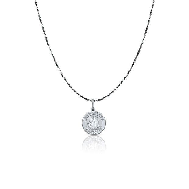 14K Gold Our Guardian Angel Protect Us Charm Pendant with 0.9mm Wheat Chain Necklace