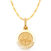 14K Gold Holy Communion Confirmacion Pendant with 2mm Figaro 3+1 Chain
