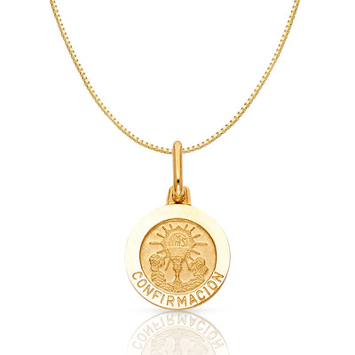 14K Gold Holy Communion Confirmacion Religious Charm Pendant with 0.8mm Box Chain Necklace