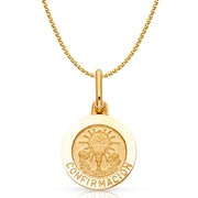 14K Gold Holy Communion Confirmacion Pendant with 1.2mm Flat Open Wheat Chain