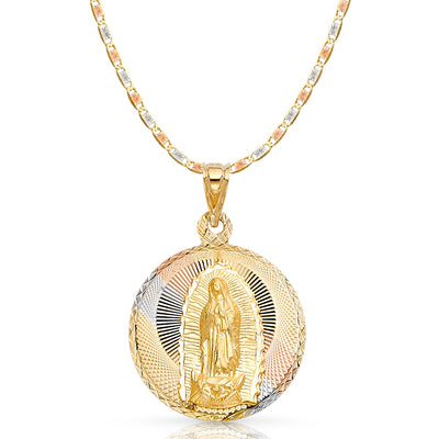 14K Gold Guadalupe Stamp Pendant with 3.3mm Valentino Star Chain