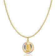 14K Gold Diamond Cut Guadalupe Stamp Religious Charm Pendant with 1.2mm Box Chain Necklace