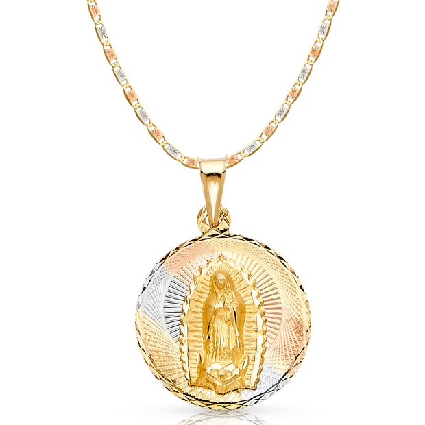 14K Gold Guadalupe Stamp Pendant with 2.6mm Valentino Star Chain