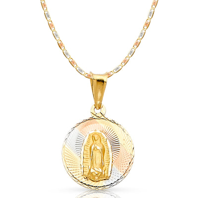 14K Gold Guadalupe Stamp Pendant with 2.1mm Valentino Chain