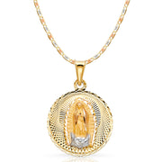 14K Gold Guadalupe Stamp Pendant with 2.6mm Valentino Star Chain