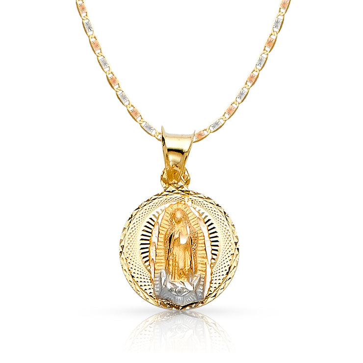 14K Gold Guadalupe Stamp Pendant with 2.1mm Valentino Chain