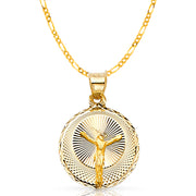 14K Gold Jesus Stamp Pendant with 2mm Figaro 3+1 Chain