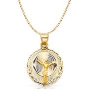 14K Gold Jesus Stamp Pendant with 2.3mm Hollow Cuban Chain