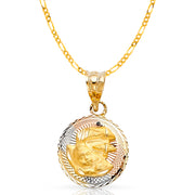 14K Gold Stamp Baptism Pendant with 2mm Figaro 3+1 Chain