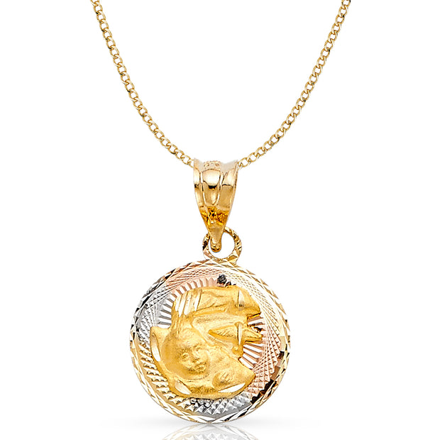 14K Gold Stamp Baptism Pendant with 2mm Hollow Cuban Bevel Chain