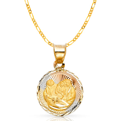 14K Gold Stamp Baptism Pendant with 2mm Figaro 3+1 Chain