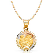 14K Gold Stamp Baptism Pendant with 2.1mm Valentino Chain