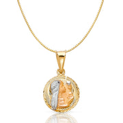 14K Gold Diamond Cut Stamp Communion Religious Charm Pendant with 0.8mm Box Chain Necklace